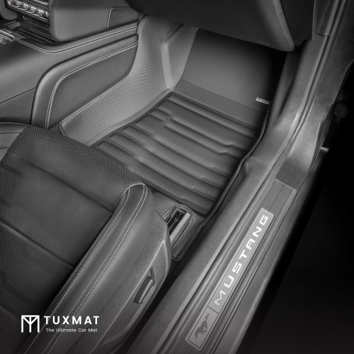 TuxMat - For Ford Mustang 2015-2023 Models - Custom Car Mats - Maximum Coverage, All Weather, Laser Measured - This Full Set Includes 1st and 2nd Rows