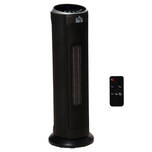 HOMCOM Ceramic Tower Heater, 45° Oscillating Space Heater with Remote Control, Timer, Tip-Over & Overheat Protect, 750W/1500W, Black