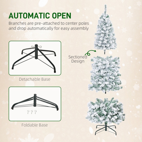 HOMCOM 6ft Prelit Artificial Pencil Christmas Tree, Snow Flocked Slim Xmas Tree with Warm White LED Lights - Green