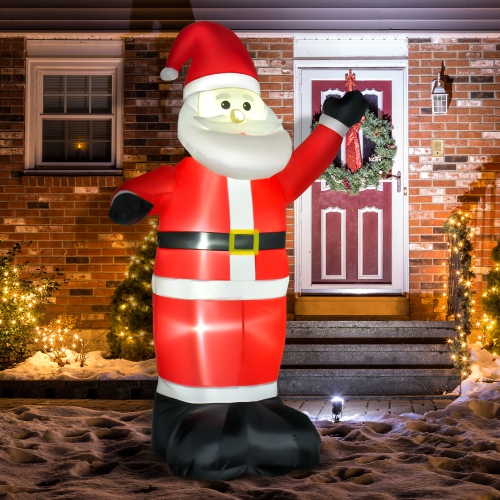 HOMCOM 8ft Inflatable Christmas Santa Claus Waving Hands, Blow-Up Outdoor LED Yard Display for Lawn Garden Party