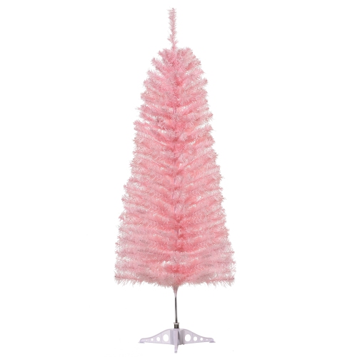 HOMCOM 4FT Artificial Christmas Tree Holiday Xmas Holiday Pencil Tree Decoration with Automatic Open for Home Party, Pink