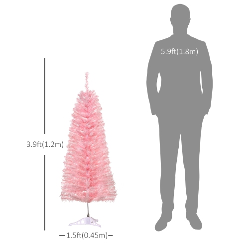 HOMCOM 4FT Artificial Christmas Tree Holiday Xmas Holiday Pencil Tree Decoration with Automatic Open for Home Party, Pink