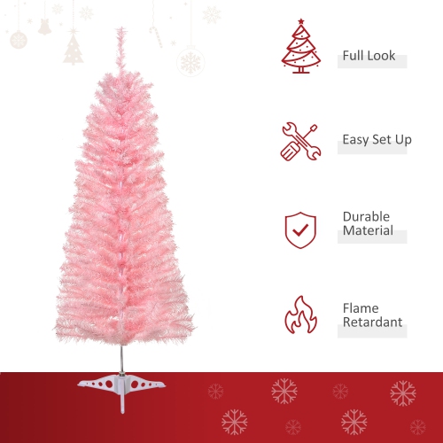 HOMCOM 4FT Artificial Christmas Tree Holiday Xmas Holiday Pencil Tree Decoration with Automatic Open for Home Party, Pink