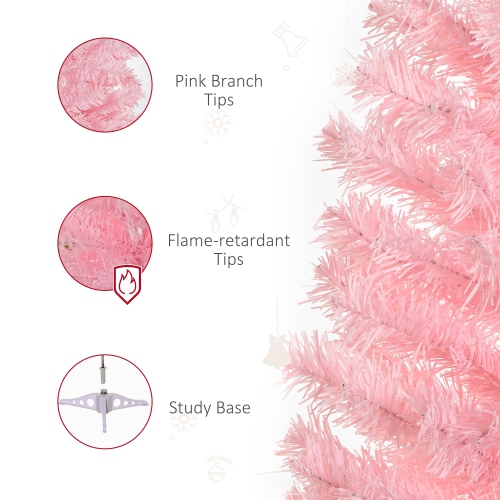 HOMCOM 4FT Artificial Christmas Tree Holiday Xmas Holiday Pencil Tree Decoration with Automatic Open for Home Party, Pink
