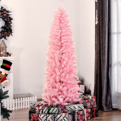 HOMCOM 6FT Artificial Christmas Tree Holiday Xmas Holiday Pencil Tree Decoration with Automatic Open for Home Party, Pink