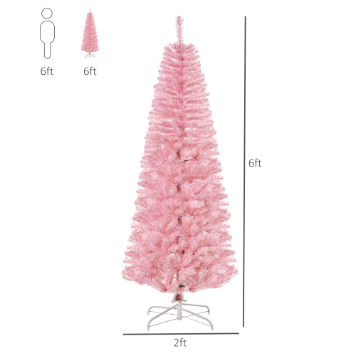 HOMCOM 6FT Artificial Christmas Tree Holiday Xmas Holiday Pencil Tree Decoration with Automatic Open for Home Party, Pink
