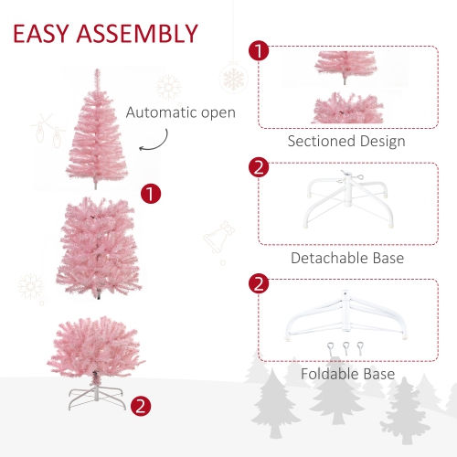 HOMCOM 6FT Artificial Christmas Tree Holiday Xmas Holiday Pencil Tree Decoration with Automatic Open for Home Party, Pink