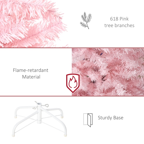 HOMCOM 6FT Artificial Christmas Tree Holiday Xmas Holiday Pencil Tree Decoration with Automatic Open for Home Party, Pink