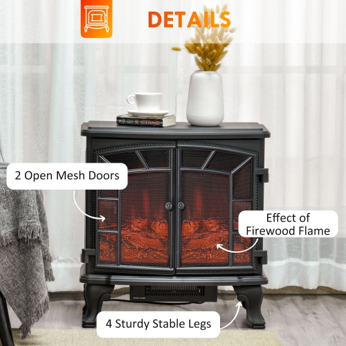 HOMCOM Electric Fireplace Heater, Freestanding Fireplace Stove with Realistic Flame Effect, Timer, Remote, 750W/1500W, Black