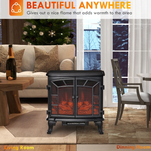 HOMCOM Electric Fireplace Heater, Freestanding Fireplace Stove with Realistic Flame Effect, Timer, Remote, 750W/1500W, Black