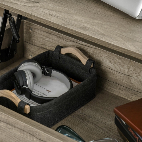 Homcom Table basse relevable avec compartiment de rangement caché et étagères ouvertes, table centrale escamotable pour salon, effet chêne