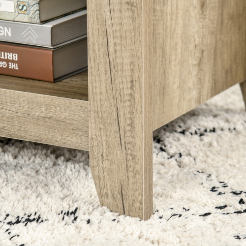 Homcom Table basse relevable avec compartiment de rangement caché et étagères ouvertes, table centrale escamotable pour salon, effet chêne