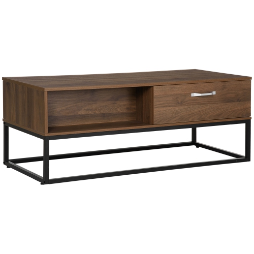 HOMCOM 47" Industrial Coffee Table with Storage Shelves, 2 Drawers, Rectangular Frame, Accent Cocktail Table for Living Room, Brown