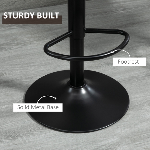 HOMCOM Adjustable Bar Stools Set of 2, Leathaire Swivel Barstools with Back and Footrest, Upholstered Bar Chairs for Kitchen, Dining Room, Home Pub,