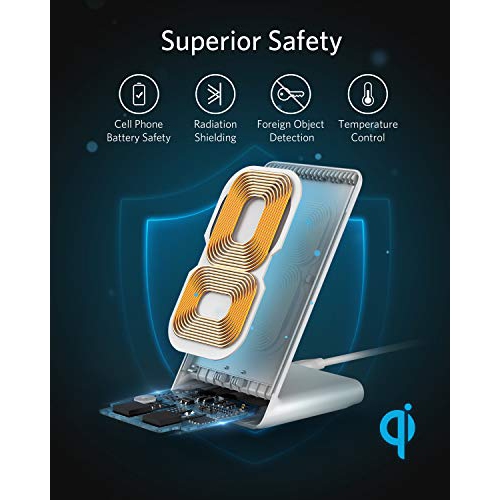 Anker Chargeur sans fil, support PowerWave, certifi&eacute; Qi pour iPhone 11, 11 Pro, 11 Pro Max, XR, Xs Max, XS, X, 8, 8 ...