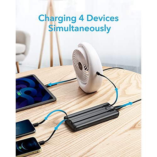 VEEKTOMX Chargeur portable avec câbles intégrés, batterie externe 10 000 mAh ultra fine, chargeur USB C avec 2 entrées et 4