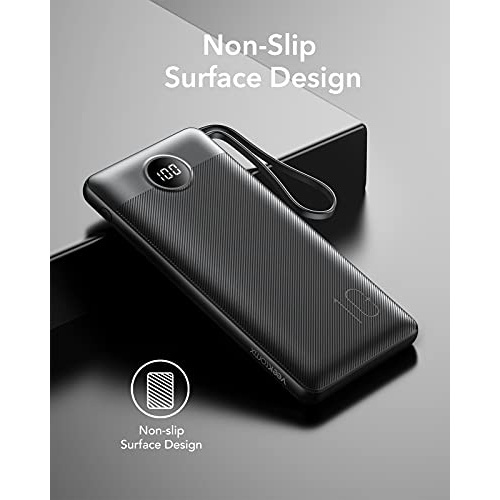 VEEKTOMX Chargeur portable avec câbles intégrés, batterie externe 10 000 mAh ultra fine, chargeur USB C avec 2 entrées et 4