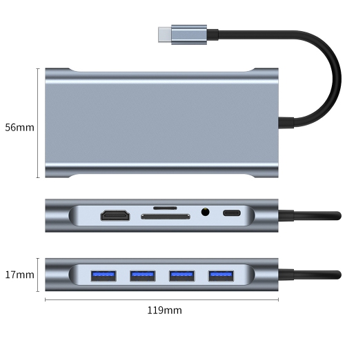 11-in-1 USB C Hub 4K USB C to HDMI Adapter SD/MicroSD Card Reader 4 USB 3.0 Ports with 87W PD Charging Port - axGear