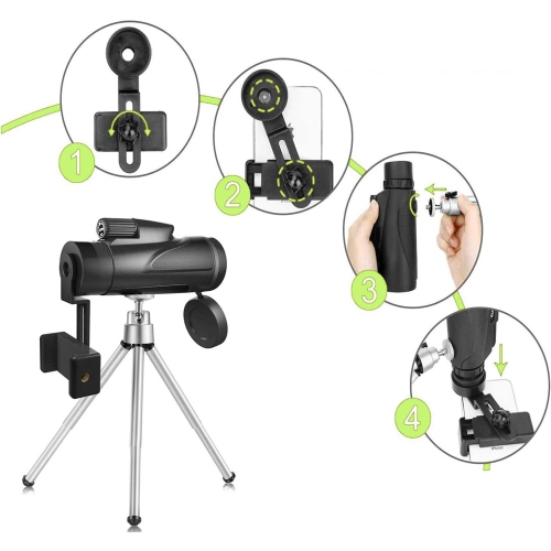 Télescope monoculaire monoculaire HD 12 × 50 haute puissance avec support pour téléphone intelligent et trépied étanche HD FMC Bak4 Prism - axGear