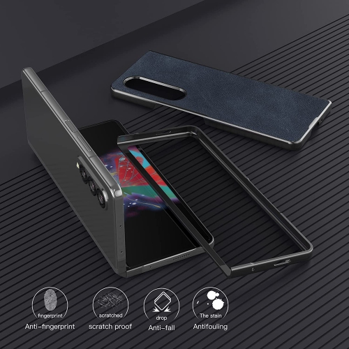 【CSmart】 Etui Coque à rabat en cuir rigide antichoc et antichoc pour Samsung Galaxy Z Fold 3 5G, bleu marine