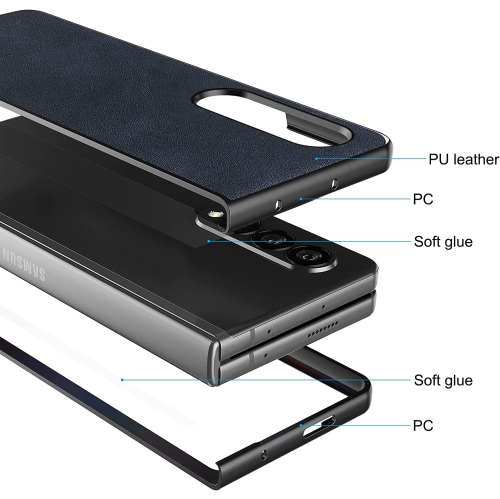 【CSmart】 Etui Coque à rabat en cuir rigide antichoc et antichoc pour Samsung Galaxy Z Fold 3 5G, bleu marine