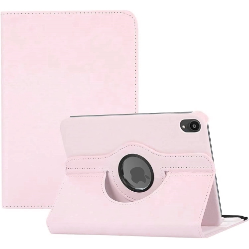 [CS] 360 Rotating PU Leather Stand Case Smart Cover for iPad Mini 6 7 6th 7th Gen., Light Pink
