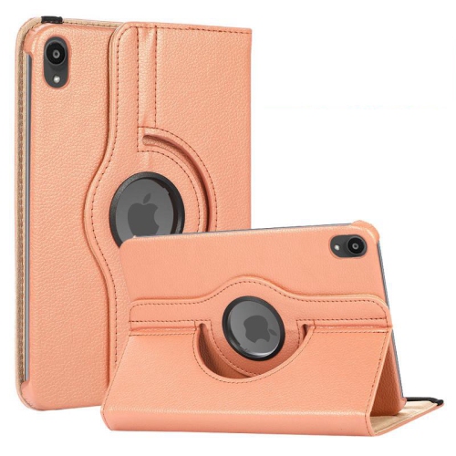 [CS] 360 Rotating PU Leather Stand Case Smart Cover for iPad Mini 6 7 6th 7th Gen., Rose Gold