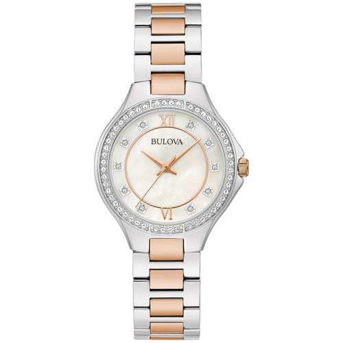 Bulova 28mm Women's Dress Watch with Crystal Bezel - Two-Tone/Mother-of-Pearl