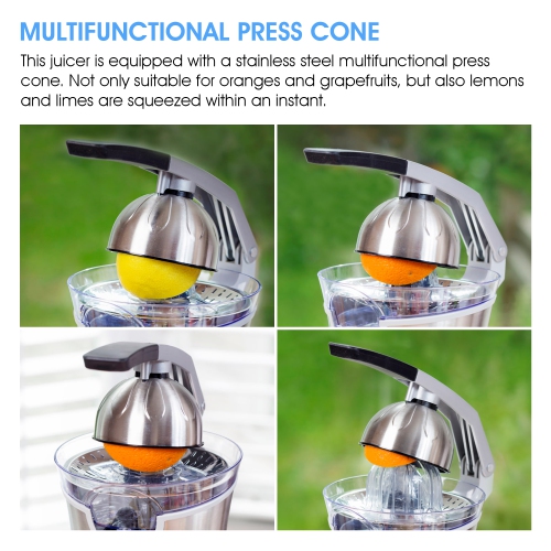 Presse-agrumes en acier inoxydable Barton, poignée en aluminium moulé, 160 W ,deux cônes transparents pour orange et citron…