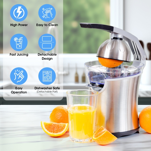 Presse-agrumes en acier inoxydable Barton, poignée en aluminium moulé, 160 W ,deux cônes transparents pour orange et citron…