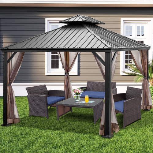 Costway 12ft x 10ft Hardtop Gazebo 2-tier Outdoor Galvanized Steel Canopy