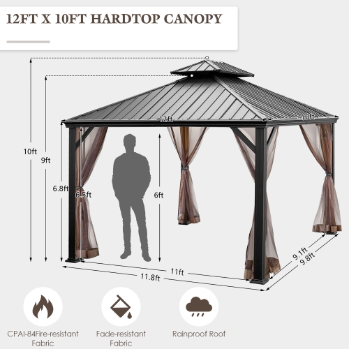 Costway 12ft x 10ft Hardtop Gazebo 2-tier Outdoor Galvanized Steel Canopy