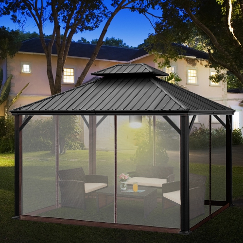 Costway 12ft x 10ft Hardtop Gazebo 2-tier Outdoor Galvanized Steel Canopy