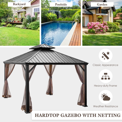 Costway 12ft x 10ft Hardtop Gazebo 2-tier Outdoor Galvanized Steel Canopy