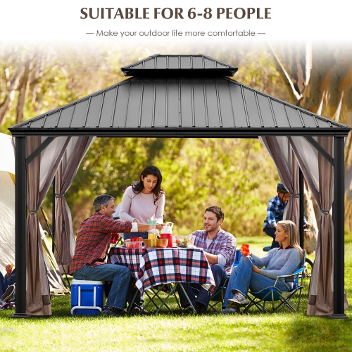Costway 12ft x 10ft Hardtop Gazebo 2-tier Outdoor Galvanized Steel Canopy