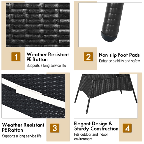 Costway 5 PCS Patio Rattan Furniture Set Wood Top Table Cushioned Chairs Garden Yard Deck