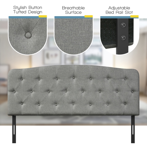 Costway Full Size Upholstered Headboard Only Adjust Button Tufted Faux Linen