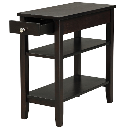 Costway 3-Tier Side End Table with Drawer Double Shelf Narrow Nightstand
