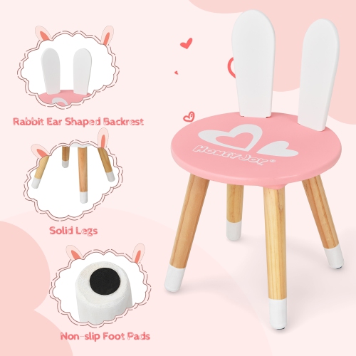 Costway Kids Vanity Set Rabbit Makeup Dressing Table Chair Set W/ Mirror Drawer