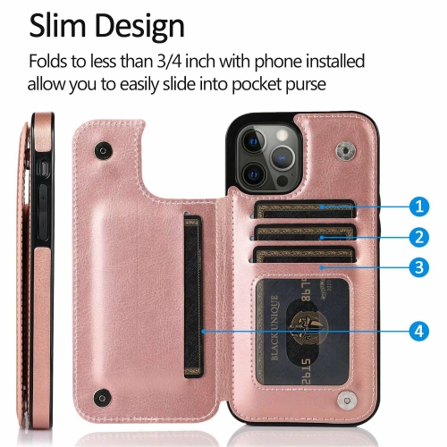 Merlin Leather Flip Wallet Case Card Holder Phone Back Cover for iPhone 13(Pink) - Free Shipping