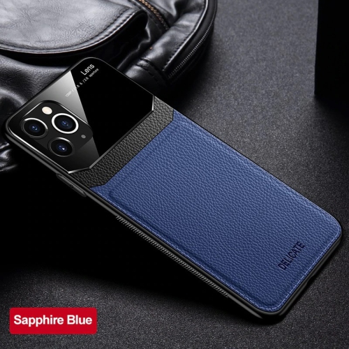 LEDEX  Leather Case Back Cover Protective Cover Phone Case Glass Back Shell for Iphone 13 (Blue)