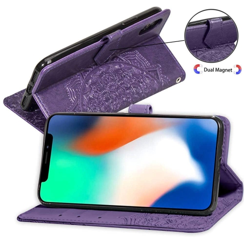 LEDEX Luxury Embossed Mandala Floral Pattern Premium PU Leather Flip Wallet Case SKYXD Luxury 3D for iPhone 13 - Free Shipping