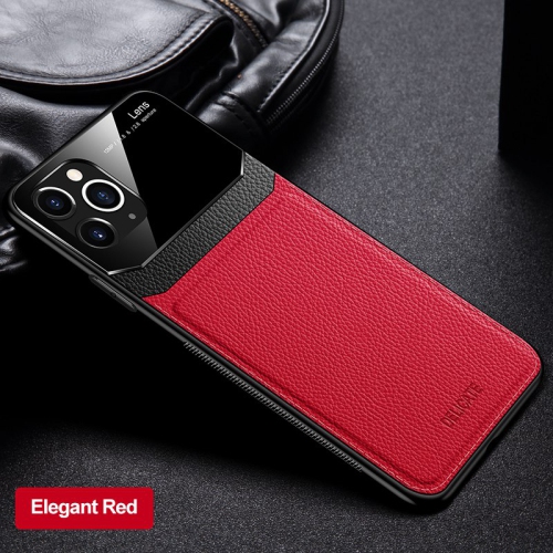 LEDEX  Leather Case Back Cover Protective Cover Phone Case Glass Back Shell for Iphone 13 Pro Max (Red)