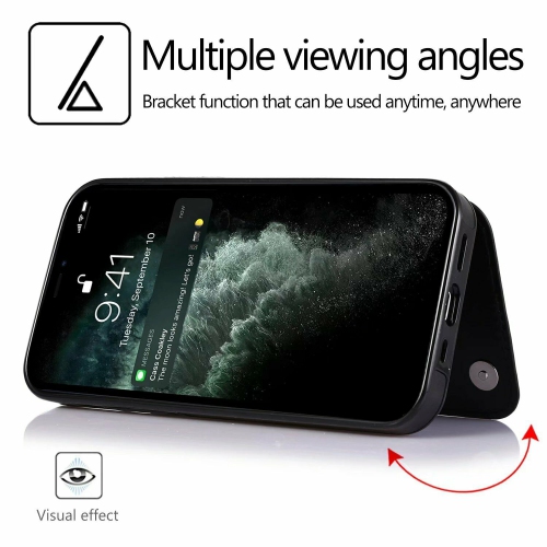 Merlin Leather Flip Wallet Case Card Holder Phone Back Cover for iPhone 13(Black) - Free Shipping