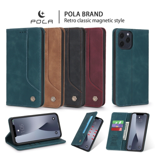 POLA Retro Classic Magnetic PU Leather Flip Wallet Card Holder Phone Case Cover for iPhone 13 - Free Shipping