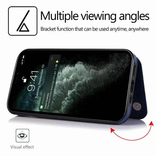 Merlin Leather Flip Wallet Case Card Holder Phone Back Cover for iPhone 13(Blue) - Free Shipping