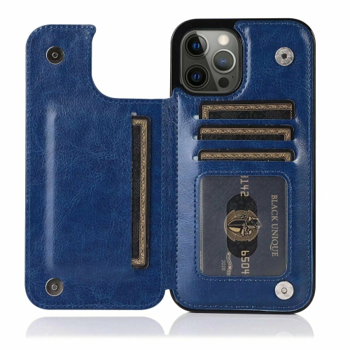 Merlin Leather Flip Wallet Case Card Holder Phone Back Cover for iPhone 13(Blue) - Free Shipping