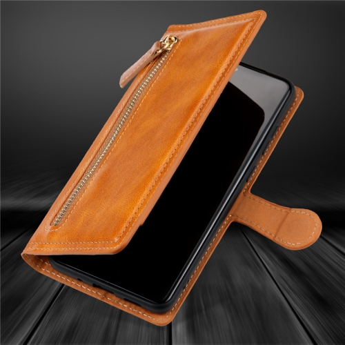 KELVIN Étui portefeuille rétro avec 5 emplacements pour cartes fermeture éclair poche à main étui en cuir PU fermeture magnétique béquille étui à