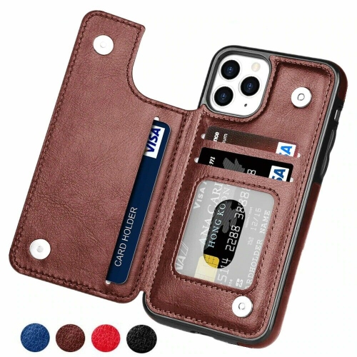 Merlin Leather Flip Wallet Case Card Holder Phone Back Cover for iPhone 13(Brown) - Free Shipping