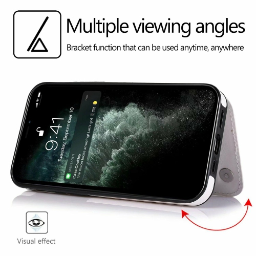 Merlin Leather Flip Wallet Case Card Holder Phone Back Cover for iPhone 13(White) - Free Shipping